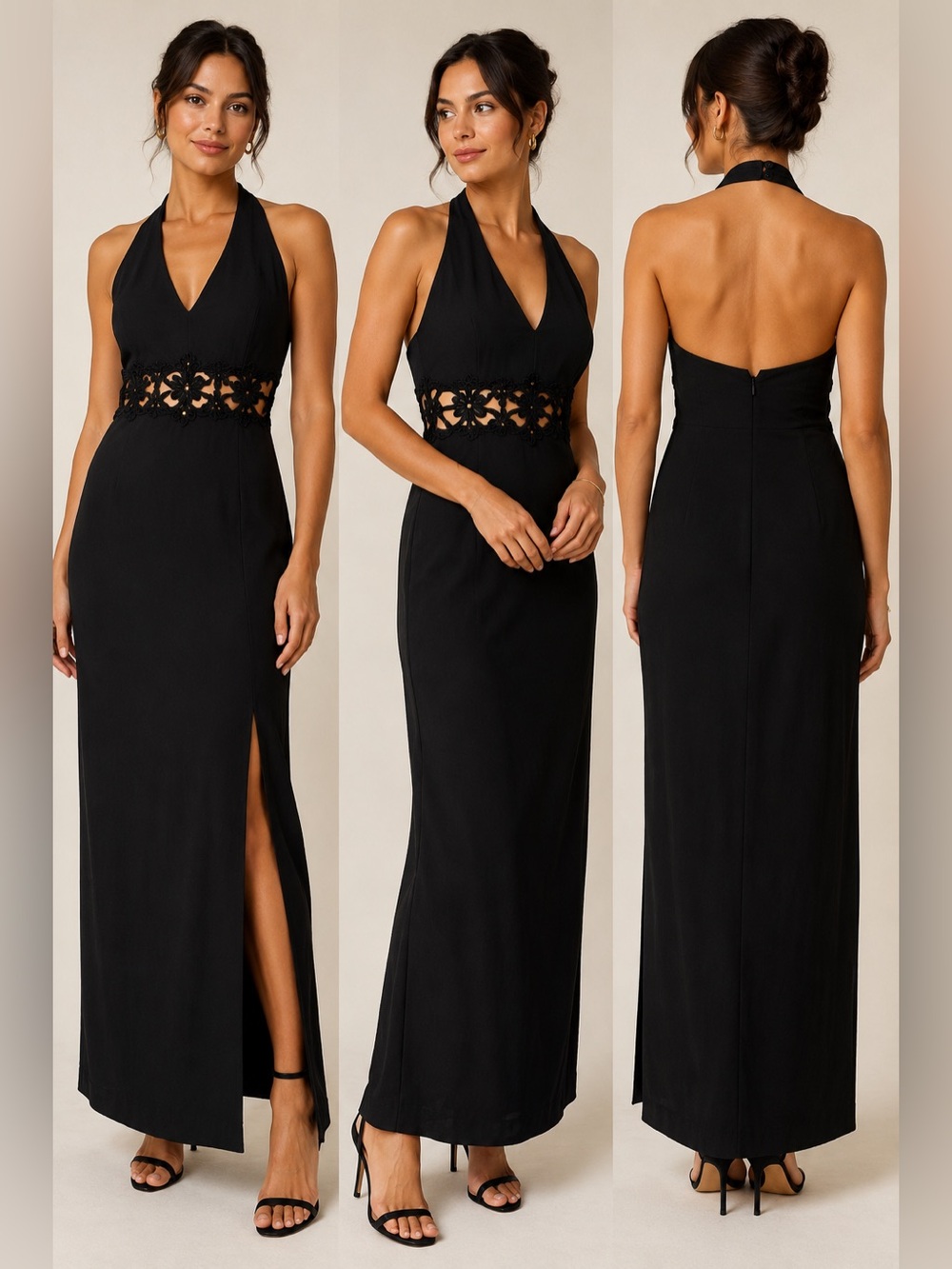 Jessica McClintock for Gunne Sax Vintage Black Halter Evening Gown Size 5/6